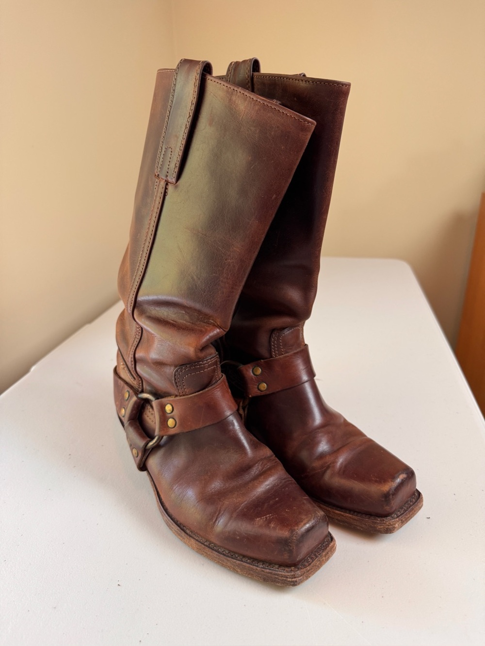 Vintage Frye Harness Boots Women’s Size 7 Made in USA Brown Leather